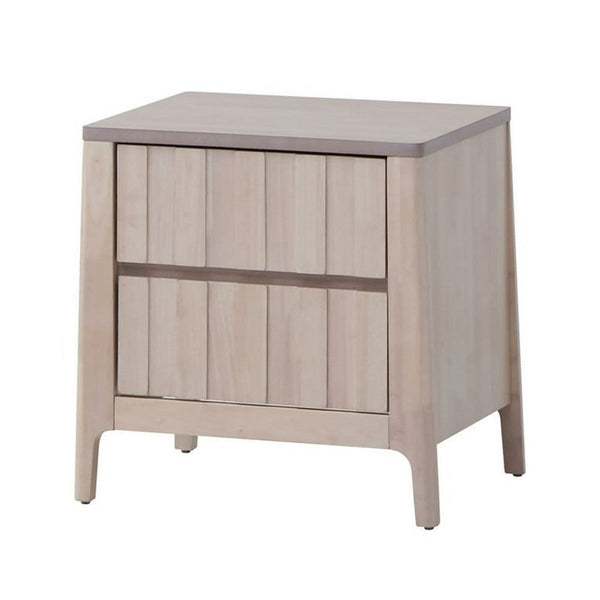 Vasu Nightstand, 2 Drawers, White Wash Solid Rubberwood, 21 Inch - BM339274