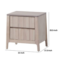 Vasu Nightstand, 2 Drawers, White Wash Solid Rubberwood, 21 Inch - BM339274