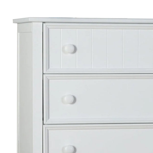Toli Tall Dresser Chest, 5 Drawers w Round Knobs, White Solid Hardwood - BM339275