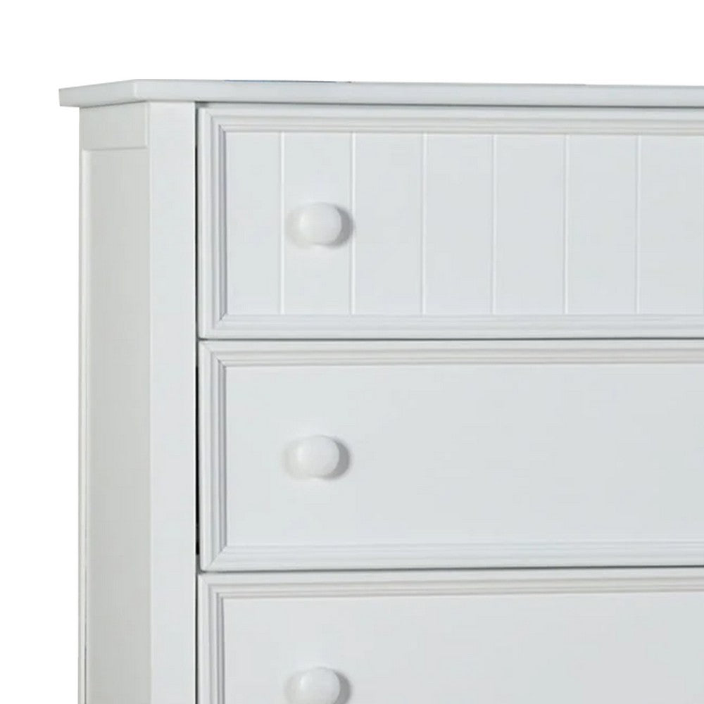 Toli Tall Dresser Chest, 5 Drawers w Round Knobs, White Solid Hardwood - BM339275