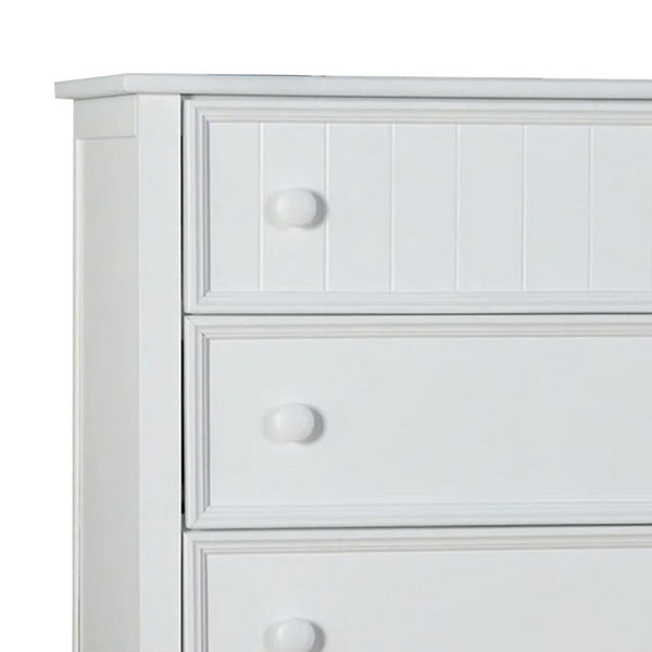 Toli Tall Dresser Chest, 5 Drawers w Round Knobs, White Solid Hardwood - BM339275