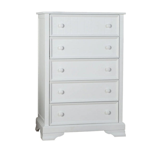 Toli Tall Dresser Chest, 5 Drawers w Round Knobs, White Solid Hardwood - BM339275