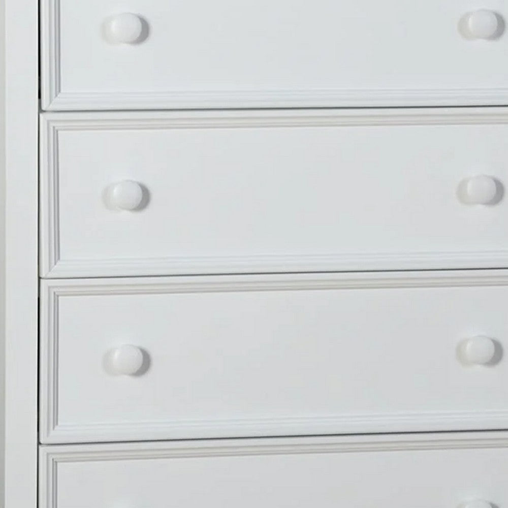 Toli Tall Dresser Chest, 5 Drawers w Round Knobs, White Solid Hardwood - BM339275