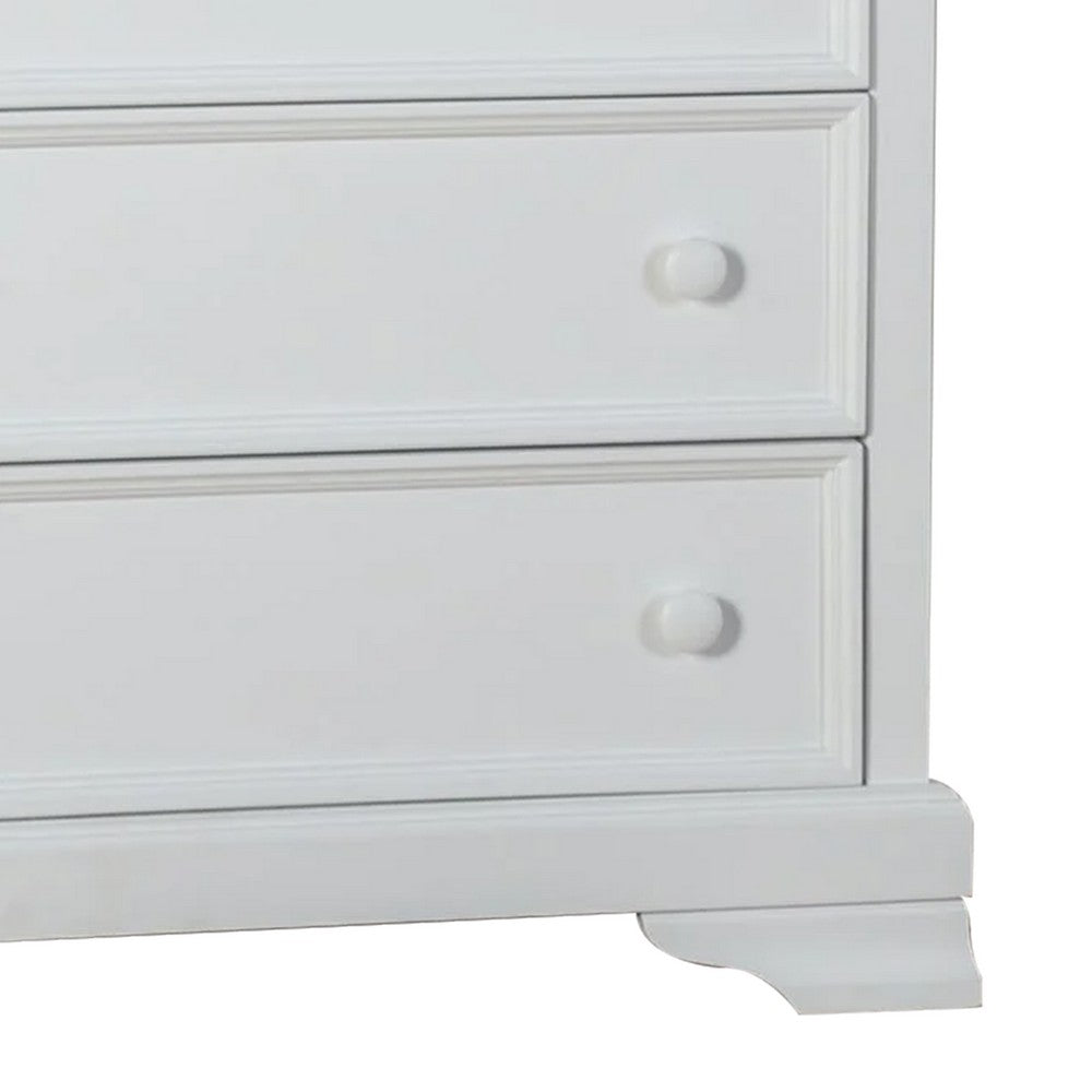 Toli Tall Dresser Chest, 5 Drawers w Round Knobs, White Solid Hardwood - BM339275