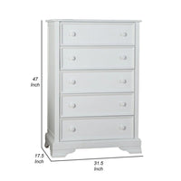 Toli Tall Dresser Chest, 5 Drawers w Round Knobs, White Solid Hardwood - BM339275