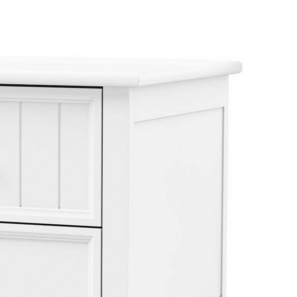 Toli Nightstand 2 Drawers w Round Knobs, White Solid Hardwood, 24 Inch - BM339277