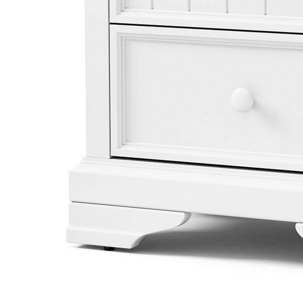 Toli Nightstand 2 Drawers w Round Knobs, White Solid Hardwood, 24 Inch - BM339277