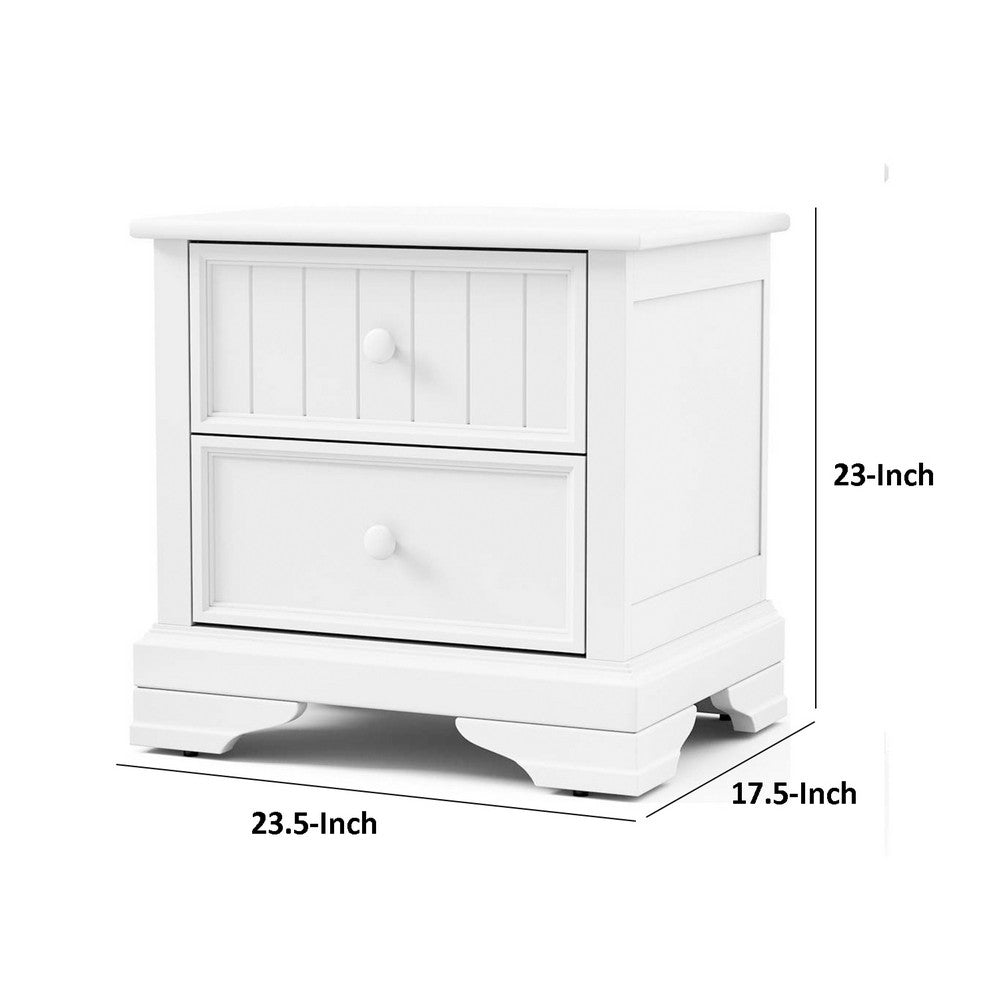 Toli Nightstand 2 Drawers w Round Knobs, White Solid Hardwood, 24 Inch - BM339277