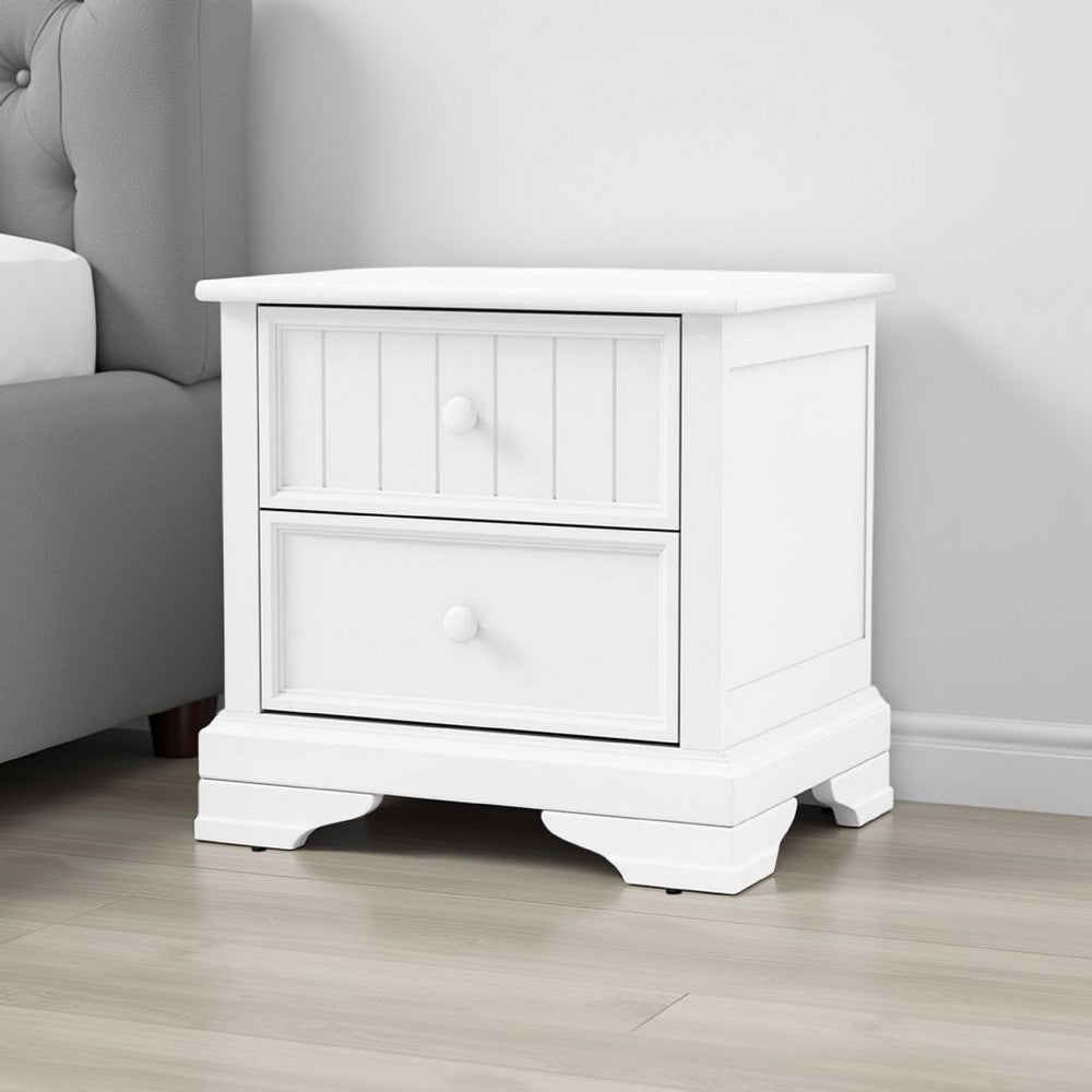 Toli Nightstand 2 Drawers w Round Knobs, White Solid Hardwood, 24 Inch - BM339277