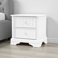 Toli Nightstand 2 Drawers w Round Knobs, White Solid Hardwood, 24 Inch - BM339277