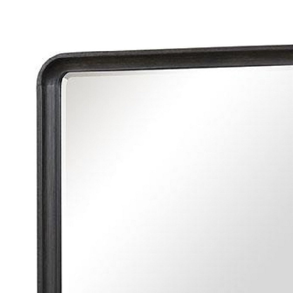 Osko 42 Inch Dresser Mirror, Rounded Edges, Black Poplar Wood - BM339292