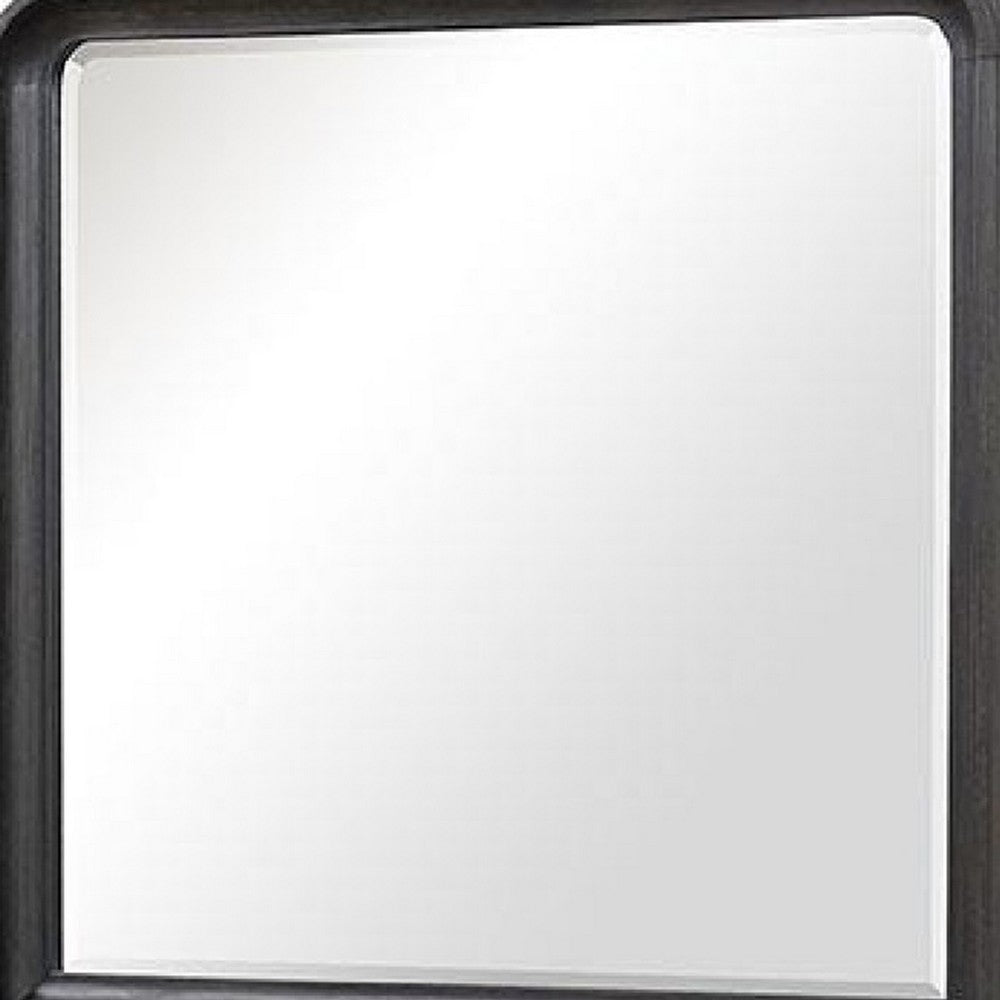 Osko 42 Inch Dresser Mirror, Rounded Edges, Black Poplar Wood - BM339292