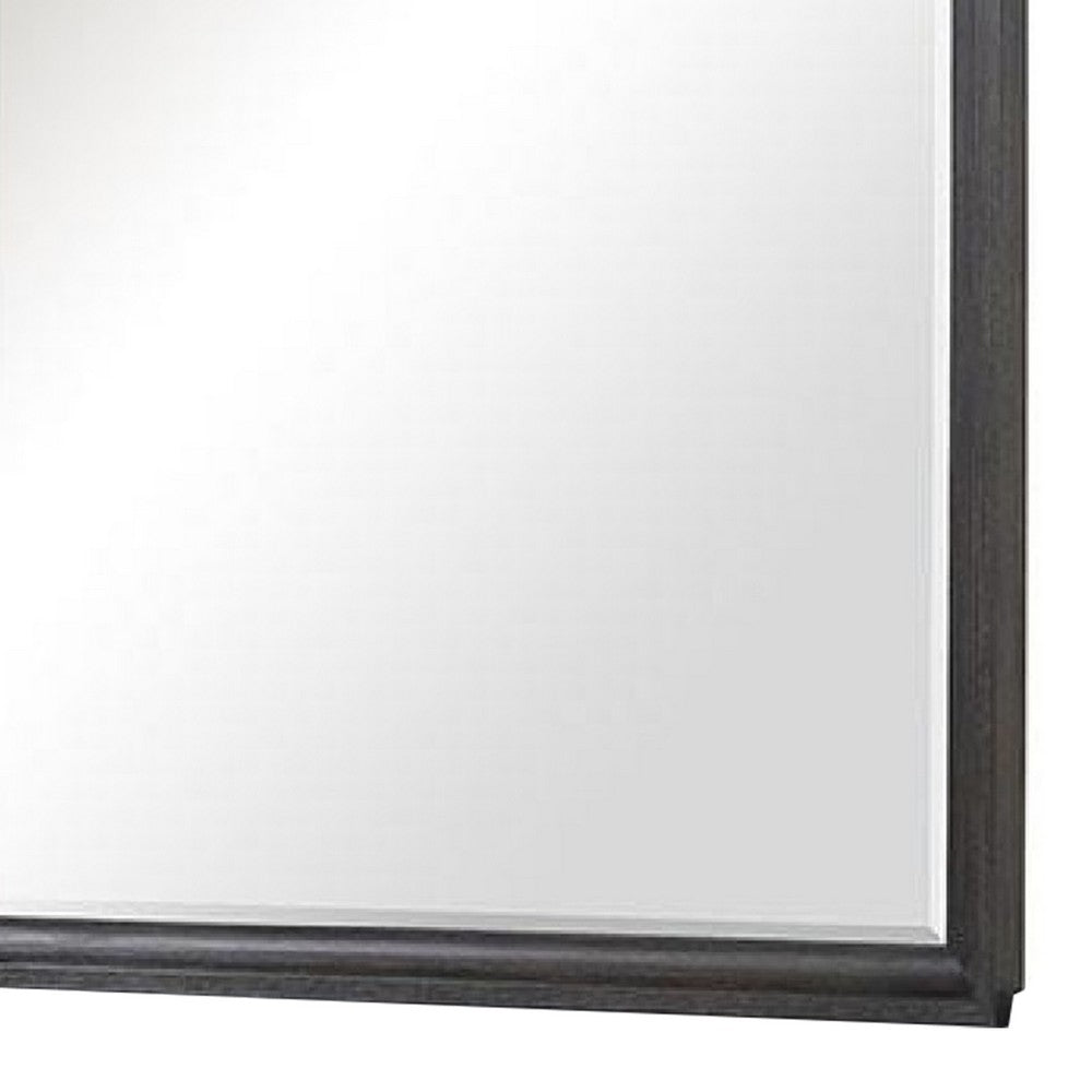 Osko 42 Inch Dresser Mirror, Rounded Edges, Black Poplar Wood - BM339292