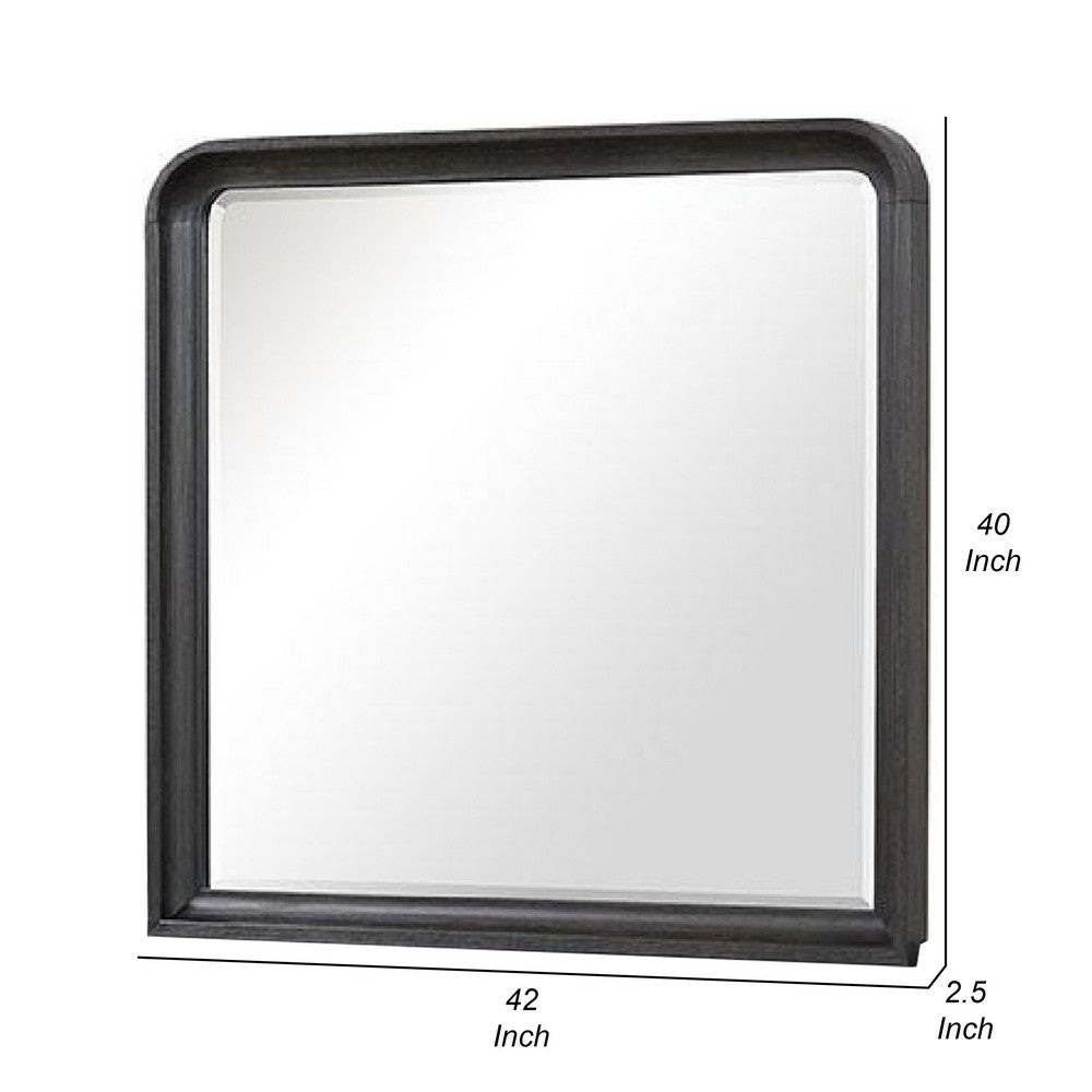 Osko 42 Inch Dresser Mirror, Rounded Edges, Black Poplar Wood - BM339292