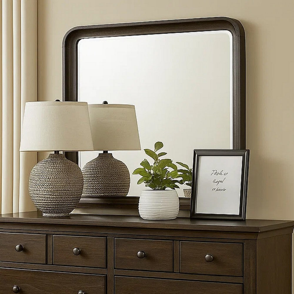 Osko 42 Inch Dresser Mirror, Rounded Edges, Black Poplar Wood - BM339292