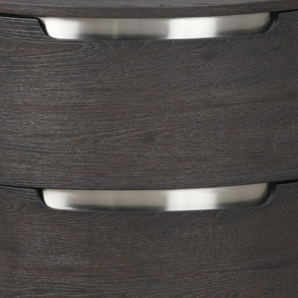 Osko Nightstand, 2 Storage Drawers, Black Poplar Wood, Nickel Trim - BM339293