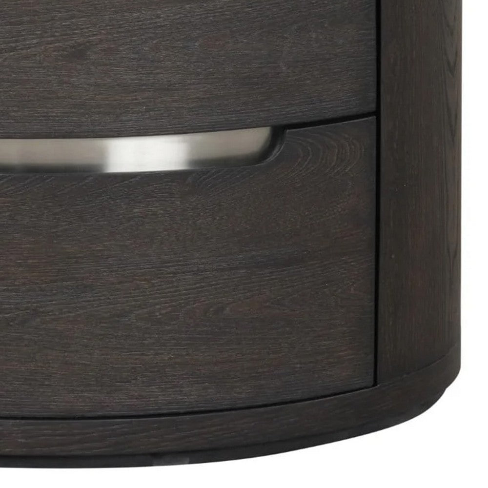 Osko Nightstand, 2 Storage Drawers, Black Poplar Wood, Nickel Trim - BM339293