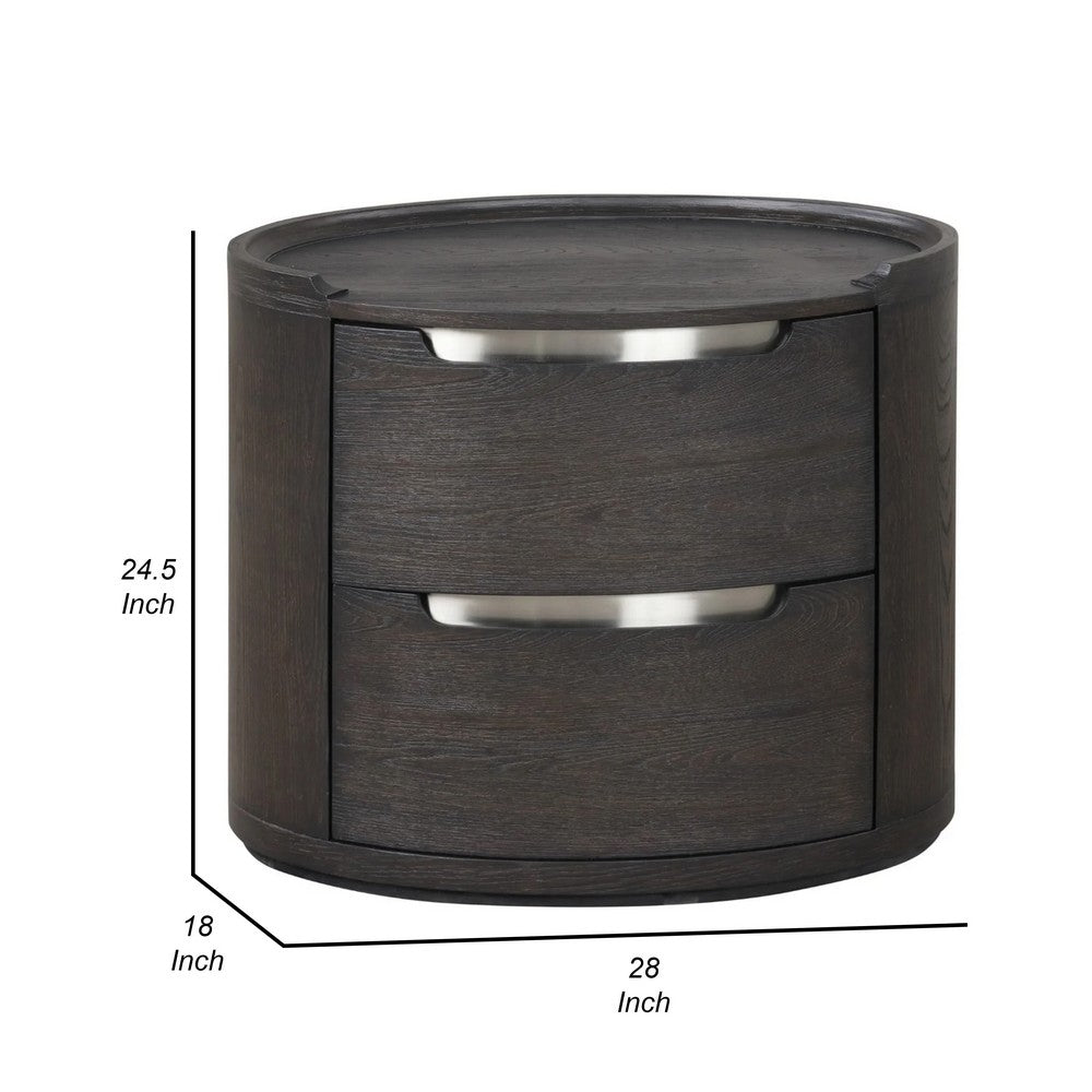 Osko Nightstand, 2 Storage Drawers, Black Poplar Wood, Nickel Trim - BM339293