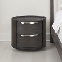 Osko Nightstand, 2 Storage Drawers, Black Poplar Wood, Nickel Trim - BM339293