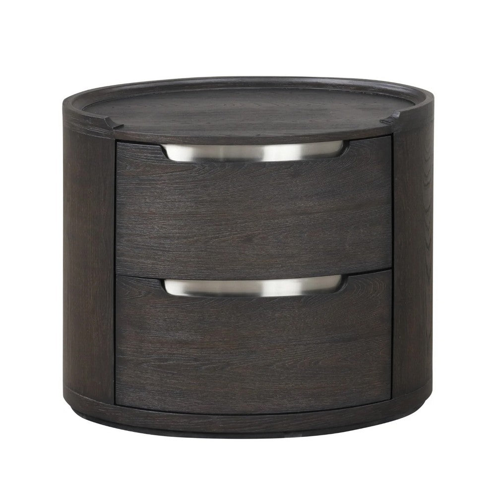 Osko Nightstand, 2 Storage Drawers, Black Poplar Wood, Nickel Trim - BM339293
