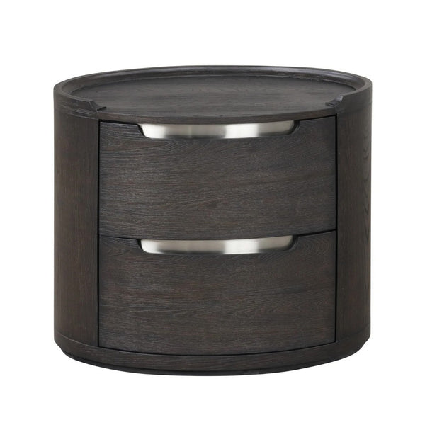 Osko Nightstand, 2 Storage Drawers, Black Poplar Wood, Nickel Trim - BM339293