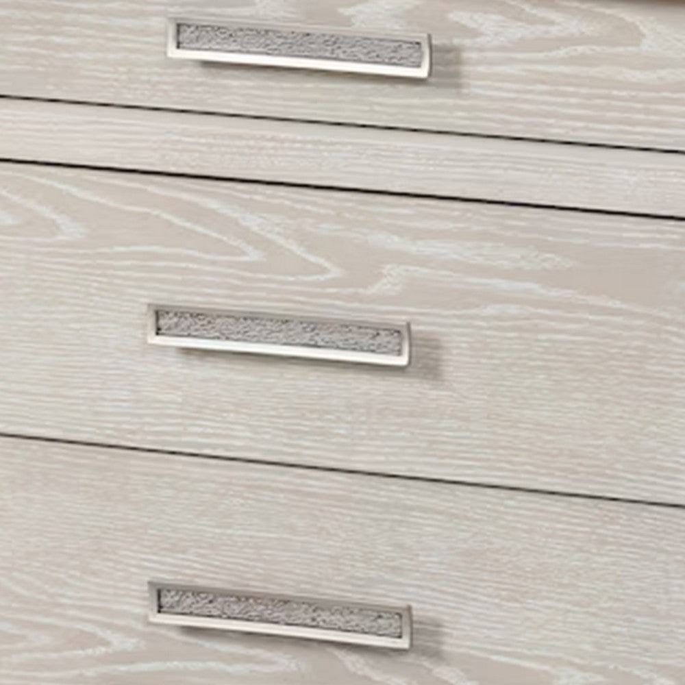 Loji Nightstand, 3 Drawers, White Marble Top, Weathered Gray, 29 Inch - BM339295