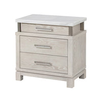Loji Nightstand, 3 Drawers, White Marble Top, Weathered Gray, 29 Inch - BM339295