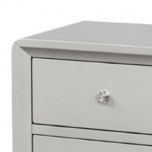 Broy Nightstand, 2 Drawers, Crystal Knobs, Champagne Gray Wood 25 Inch - BM339300
