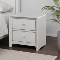 Broy Nightstand, 2 Drawers, Crystal Knobs, Champagne Gray Wood 25 Inch - BM339300