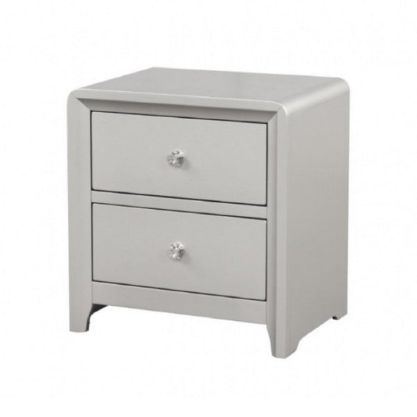 Broy Nightstand, 2 Drawers, Crystal Knobs, Champagne Gray Wood 25 Inch - BM339300