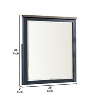 Tela 36 Inch Dresser Mirror, Blue Pinewood Frame, Dark Brown Top - BM339303