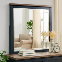 Tela 36 Inch Dresser Mirror, Blue Pinewood Frame, Dark Brown Top - BM339303