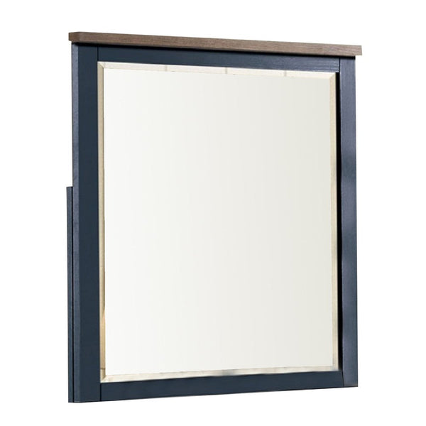 Tela 36 Inch Dresser Mirror, Blue Pinewood Frame, Dark Brown Top - BM339303