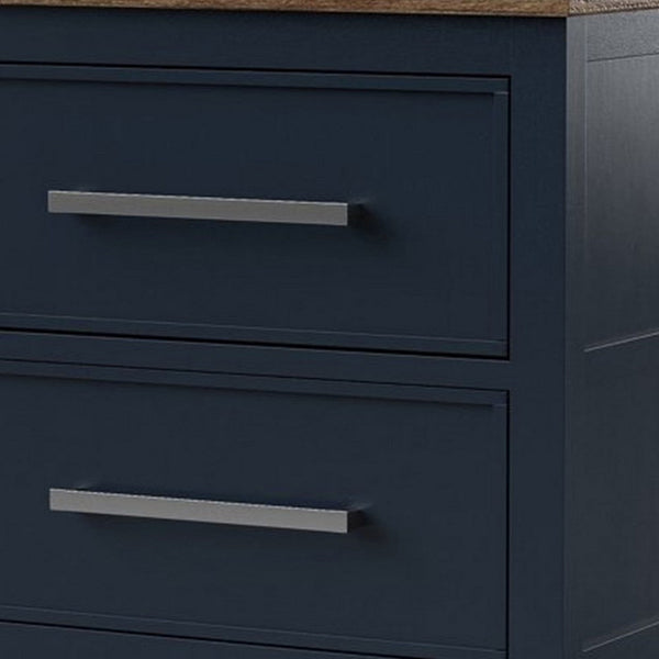 Tela Nightstand, 2 Drawers, Metal Handles, 25 Inch Blue Solid Pinewood - BM339304