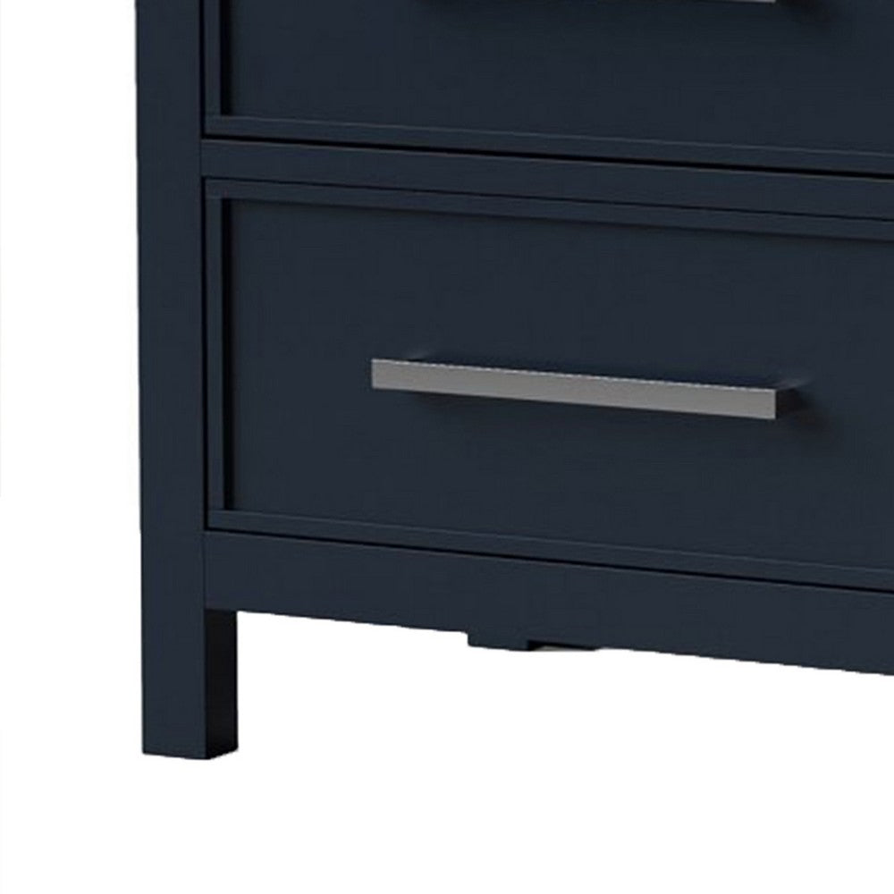 Tela Nightstand, 2 Drawers, Metal Handles, 25 Inch Blue Solid Pinewood - BM339304