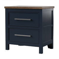 Tela Nightstand, 2 Drawers, Metal Handles, 25 Inch Blue Solid Pinewood - BM339304