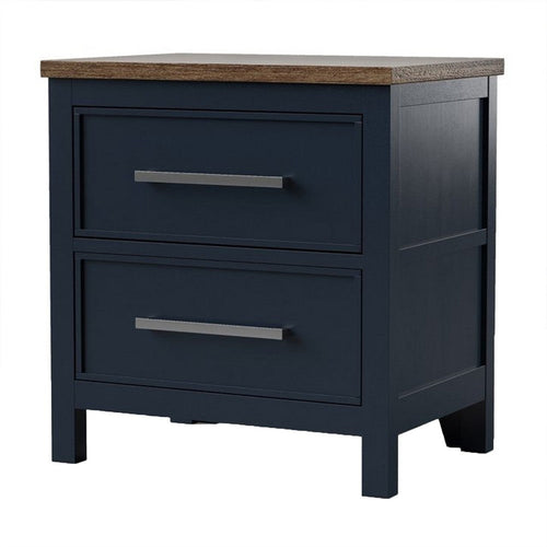 Tela Nightstand, 2 Drawers, Metal Handles, 25 Inch Blue Solid Pinewood - BM339304