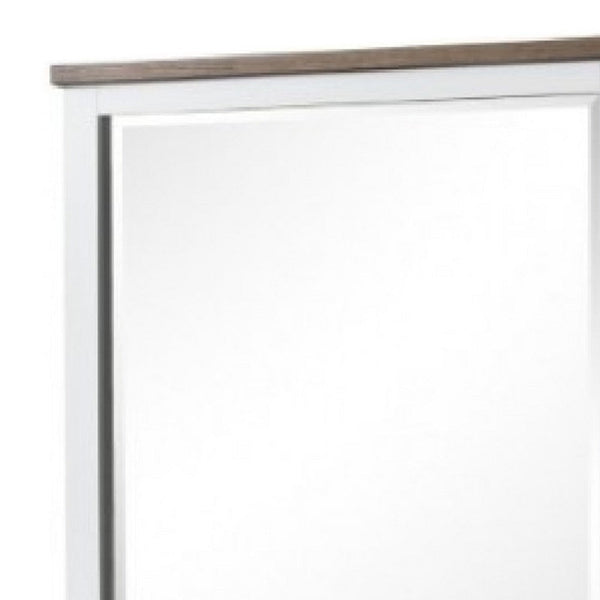 Tela Dresser Mirror, White Pinewood Frame, Dark Brown Top, 36 Inch - BM339306