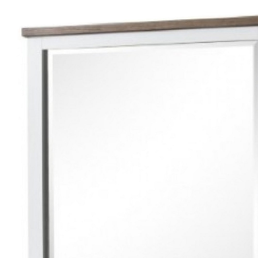 Tela Dresser Mirror, White Pinewood Frame, Dark Brown Top, 36 Inch - BM339306