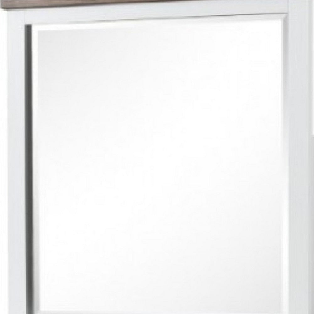 Tela Dresser Mirror, White Pinewood Frame, Dark Brown Top, 36 Inch - BM339306