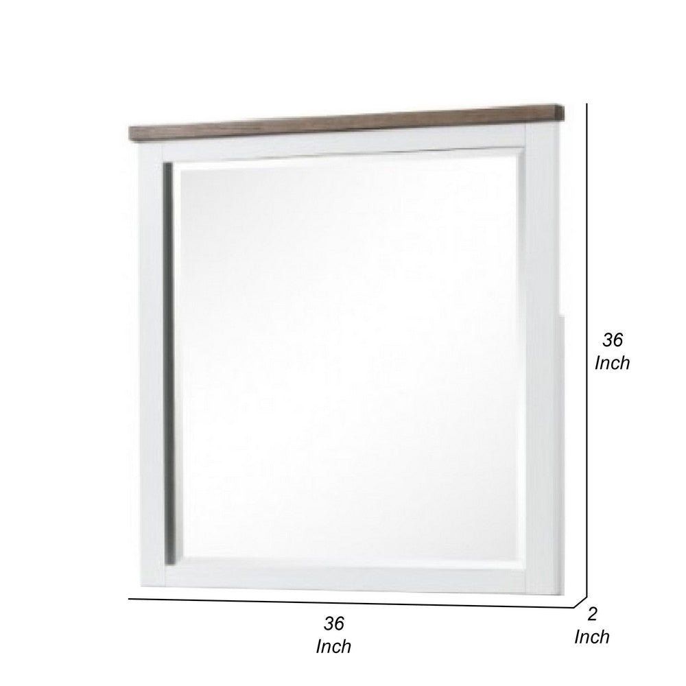 Tela Dresser Mirror, White Pinewood Frame, Dark Brown Top, 36 Inch - BM339306