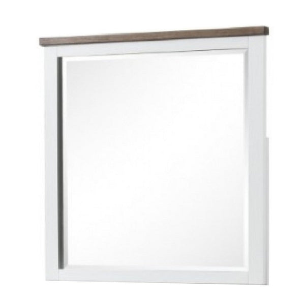 Tela Dresser Mirror, White Pinewood Frame, Dark Brown Top, 36 Inch - BM339306