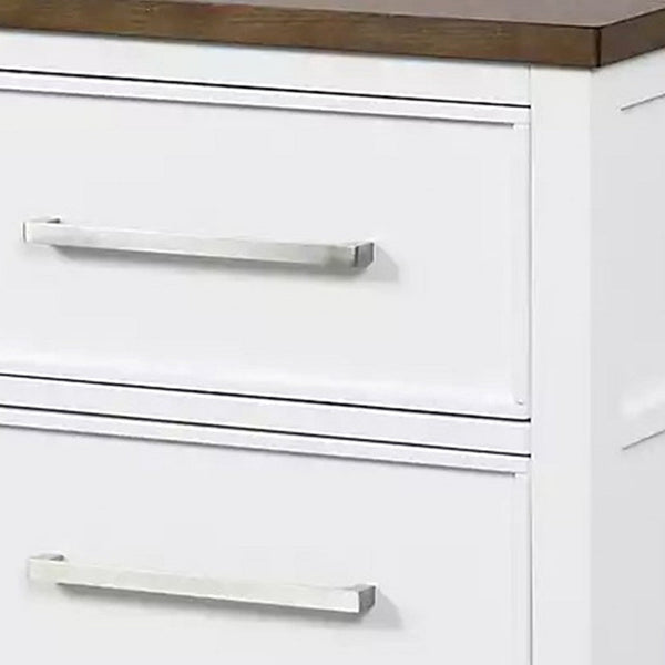 Tela Nightstand, 2 Drawers, Metal Handles, 25 Inch, White Pinewood - BM339307
