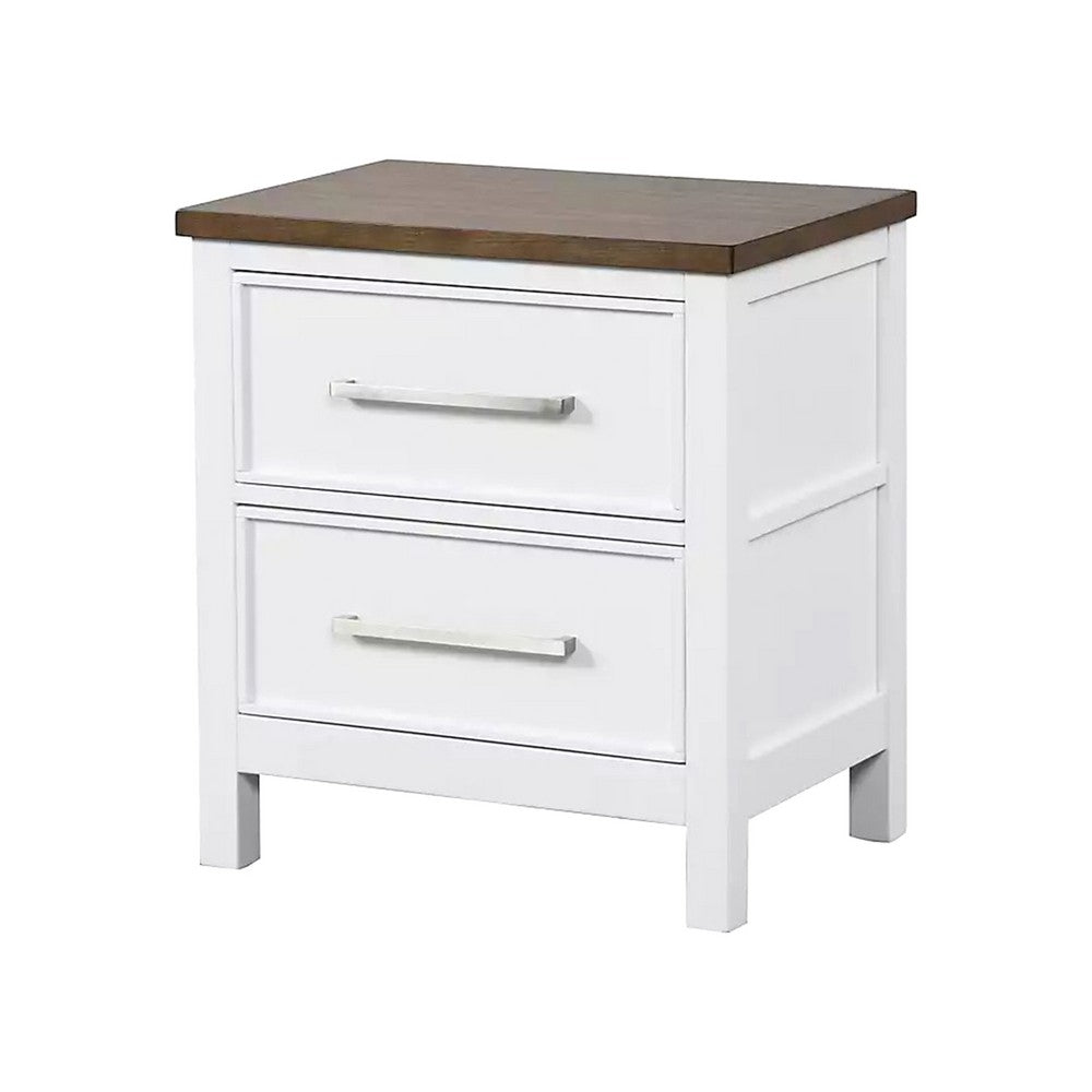 Tela Nightstand, 2 Drawers, Metal Handles, 25 Inch, White Pinewood - BM339307
