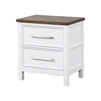 Tela Nightstand, 2 Drawers, Metal Handles, 25 Inch, White Pinewood - BM339307