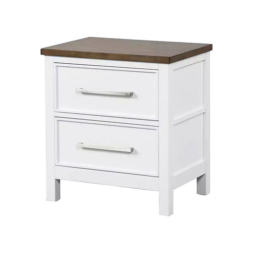 Tela Nightstand, 2 Drawers, Metal Handles, 25 Inch, White Pinewood - BM339307