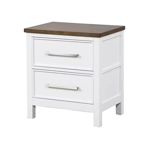 Tela Nightstand, 2 Drawers, Metal Handles, 25 Inch, White Pinewood - BM339307