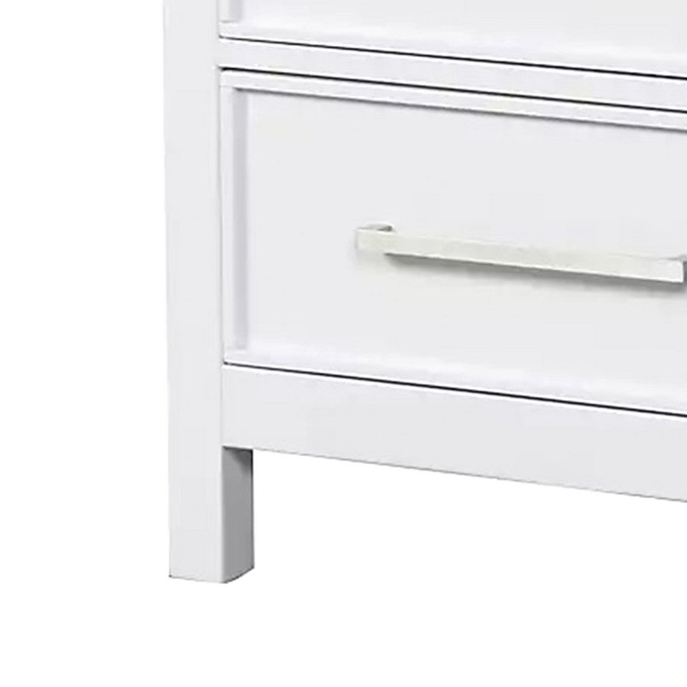 Tela Nightstand, 2 Drawers, Metal Handles, 25 Inch, White Pinewood - BM339307