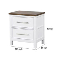 Tela Nightstand, 2 Drawers, Metal Handles, 25 Inch, White Pinewood - BM339307