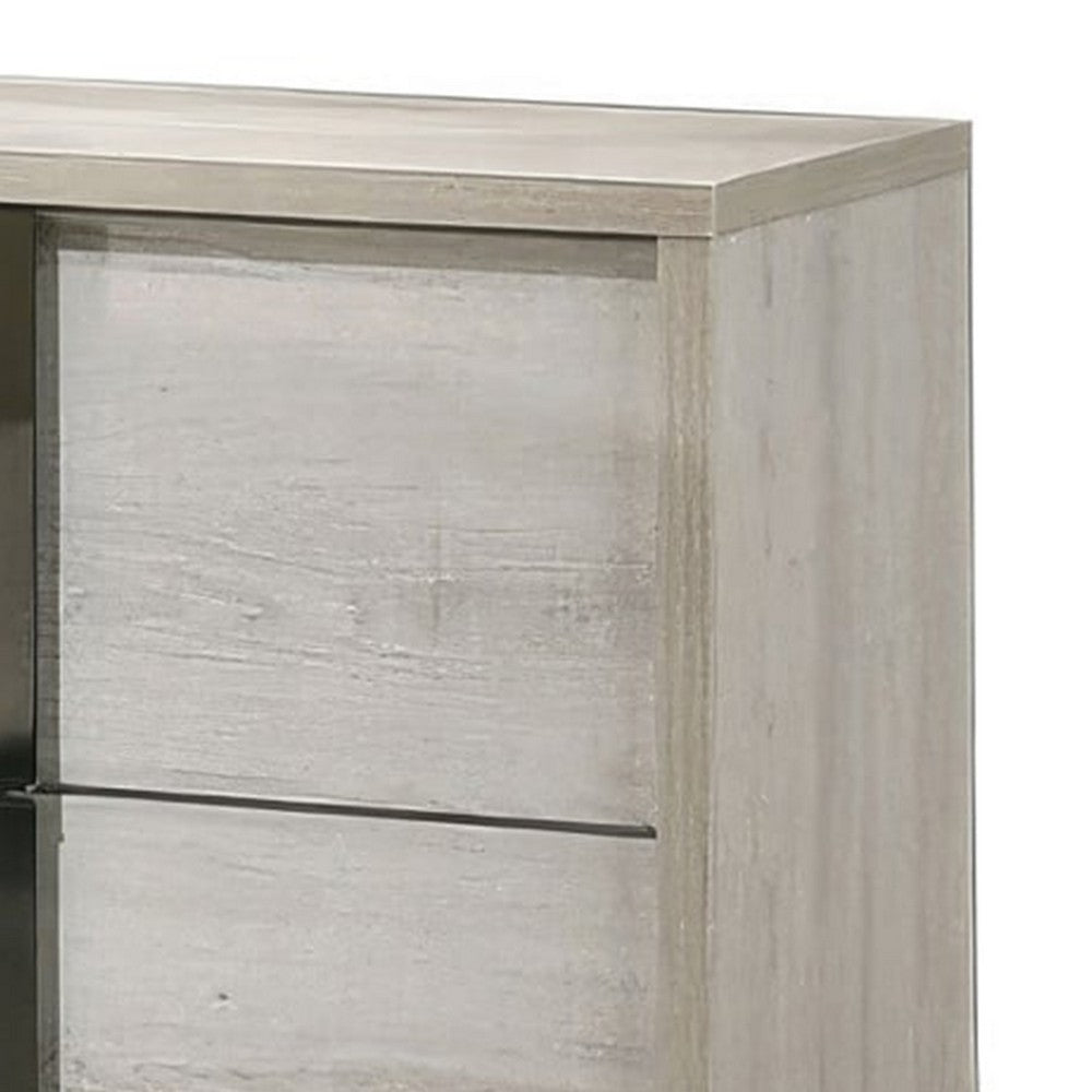 Hyao Nightstand, 26 Inch, 2 Drawers, Chrome Handles, White Wash Veneer - BM339311
